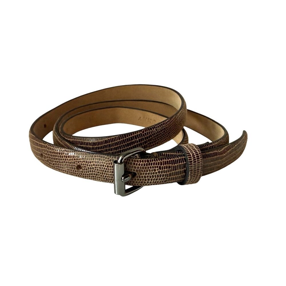 Ann Taylor Genuine Leather Snakeskin Print Belt Women's Size Medium Brown